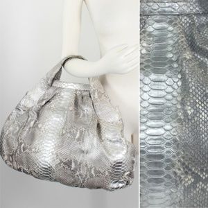 Ted Rossi Silver Metallic Python Snake Hobo Bag VG